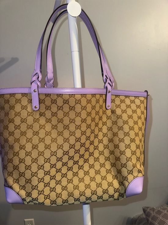 Gucci Handbags - Gucci Beige GG Canvas Tote with Lavender Trim